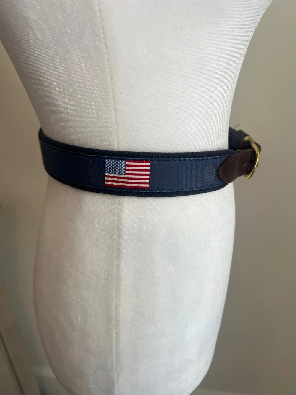 Boys Vineyard Vines Navy Fabric Belt with American Flag Motif size 26